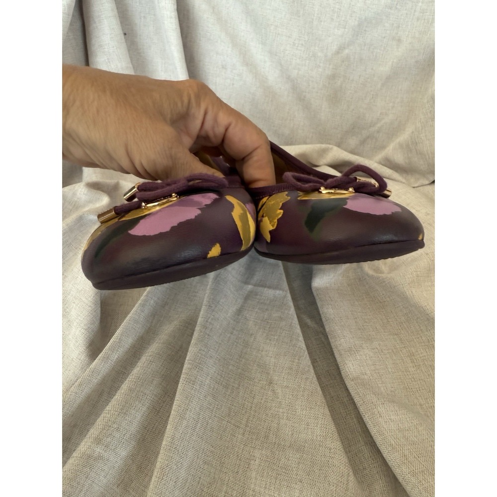 Coach Ballet Flats Purple Tumbled Leather Lara Floral Plum Sz 8.5 B US - Picture 4 of 7